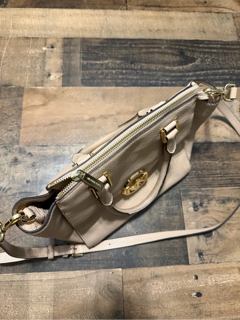 Michael Kors Hudson Medium Leather Satchel with Gold Hardware